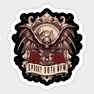 Spooky Goth mum, Dark skull with wings and roses Sticker